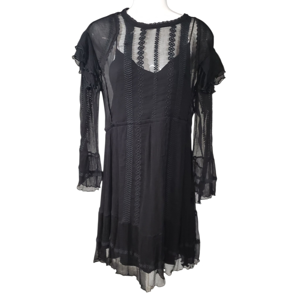 IRO Women's Black Sheer Western Boho Dress Long Sleeves Size 6 - Picture 2 of 16